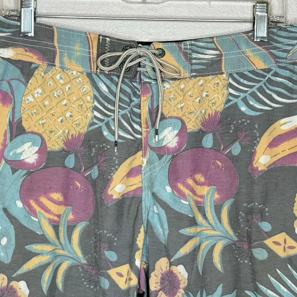 Reef Mens Swim Board Shorts Sz 32 Gray Muted Hawaiian Pineapple Print 7